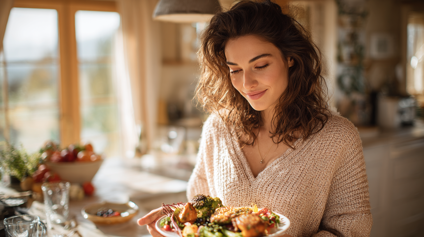 Healthy weight loss meal with high-protein foods, vegetables, and fiber-rich ingredients that help reduce hunger and support sustainable fat loss.
