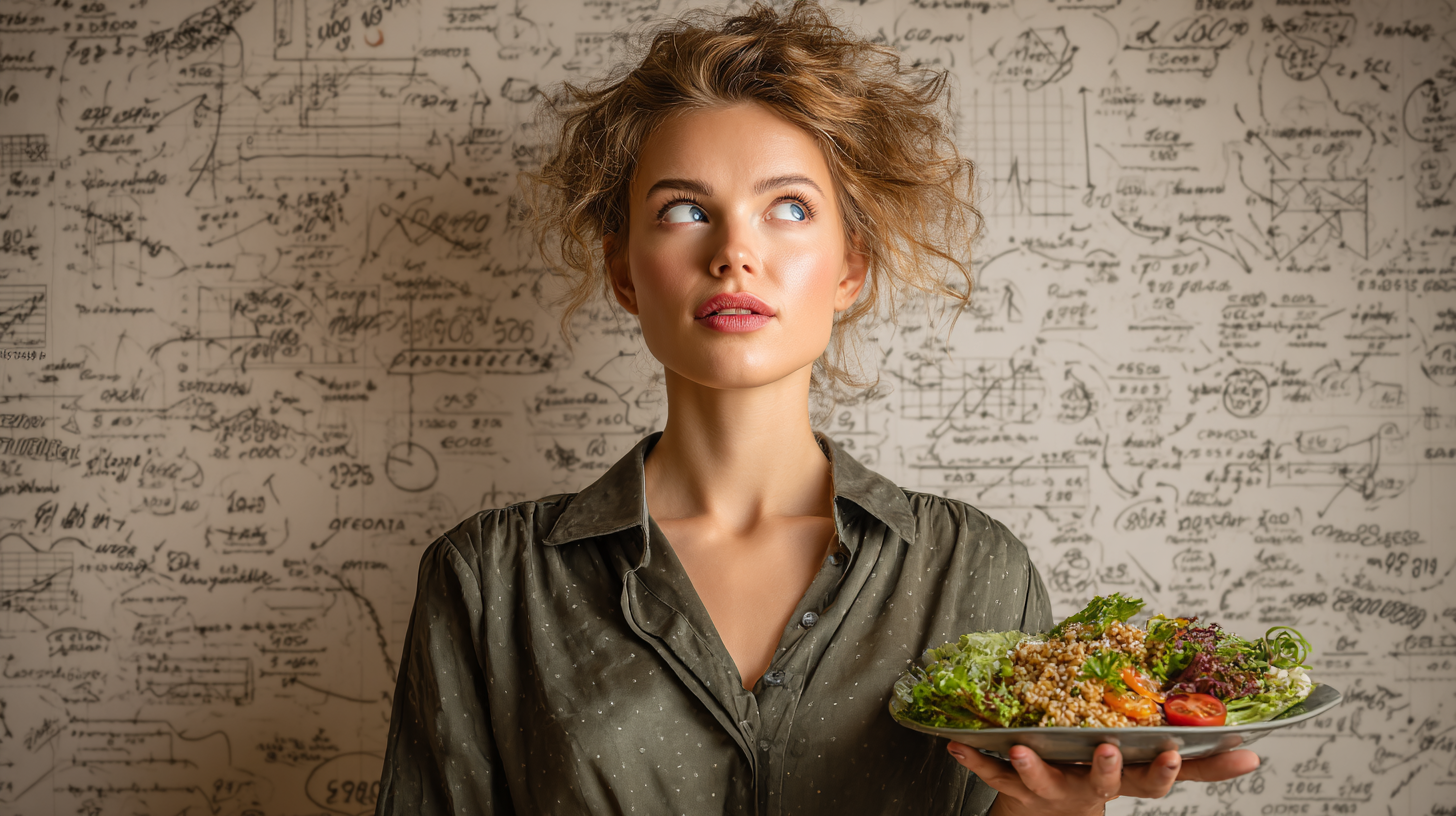 Woman enjoying a healthy balanced meal, representing sustainable weight loss beyond calorie counting.