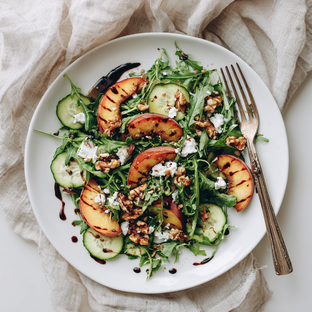 Peach–Cucumber Power Salad with Feta &amp; Walnuts