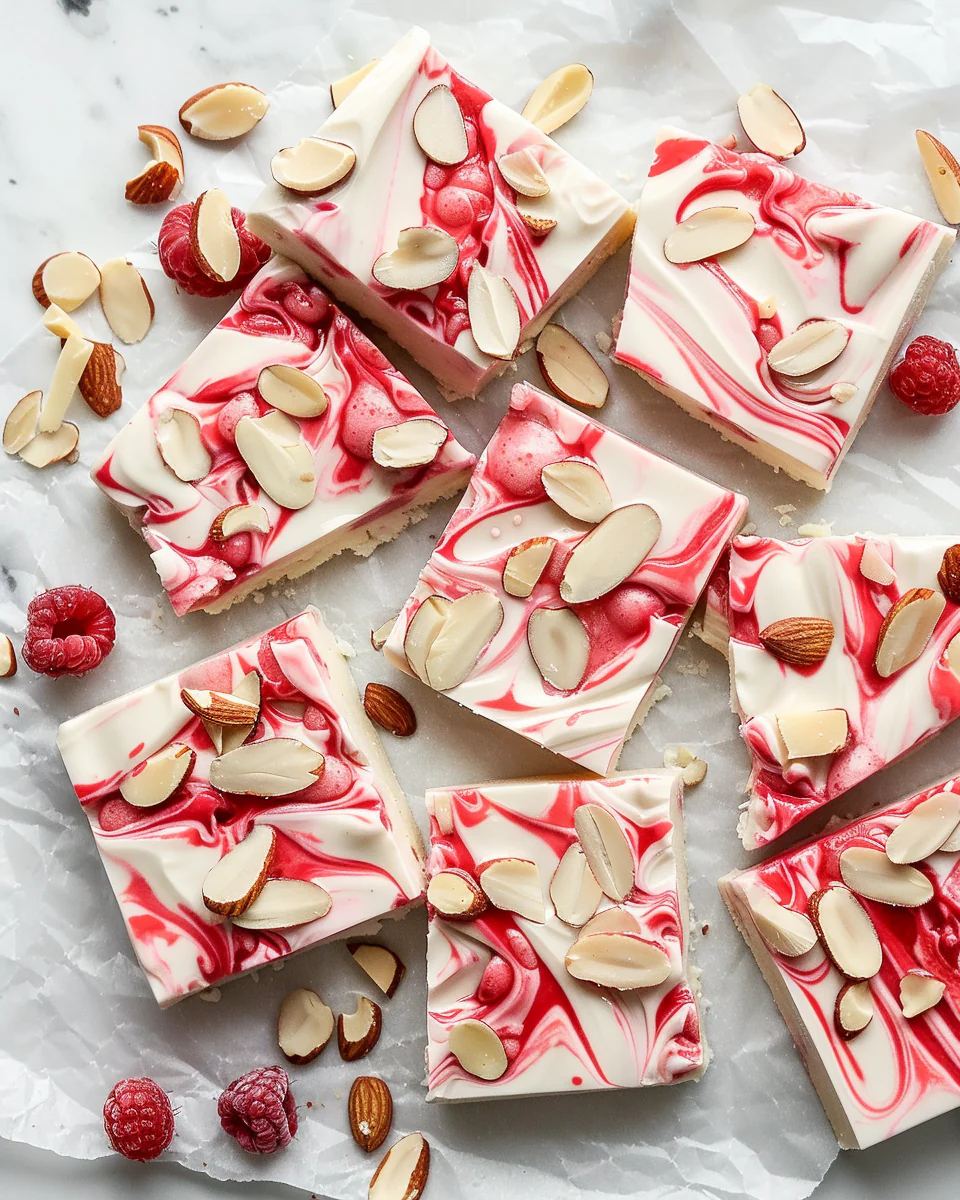 Frozen Raspberry Almond Protein Yogurt Bark