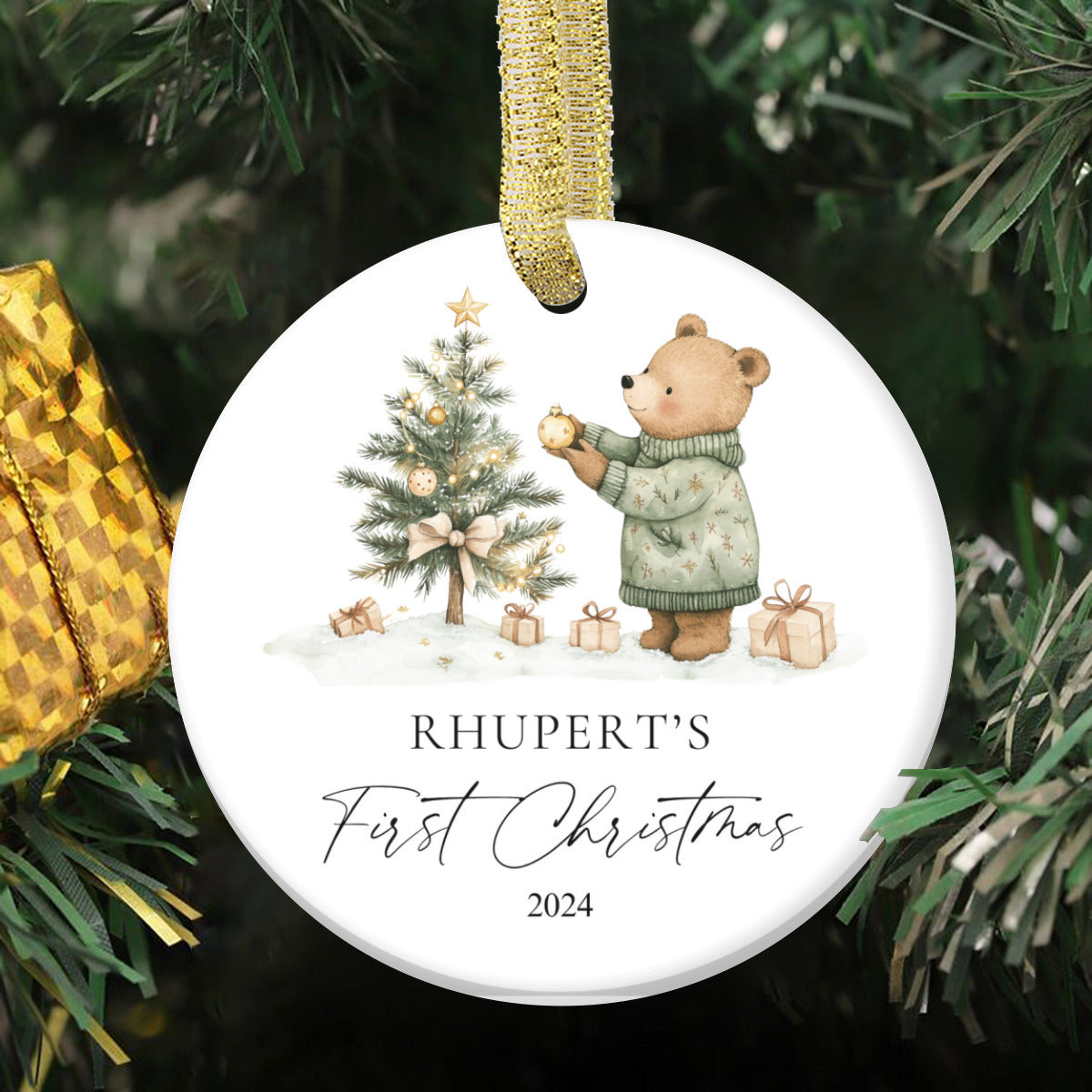 Green teddy bear Christmas ornament