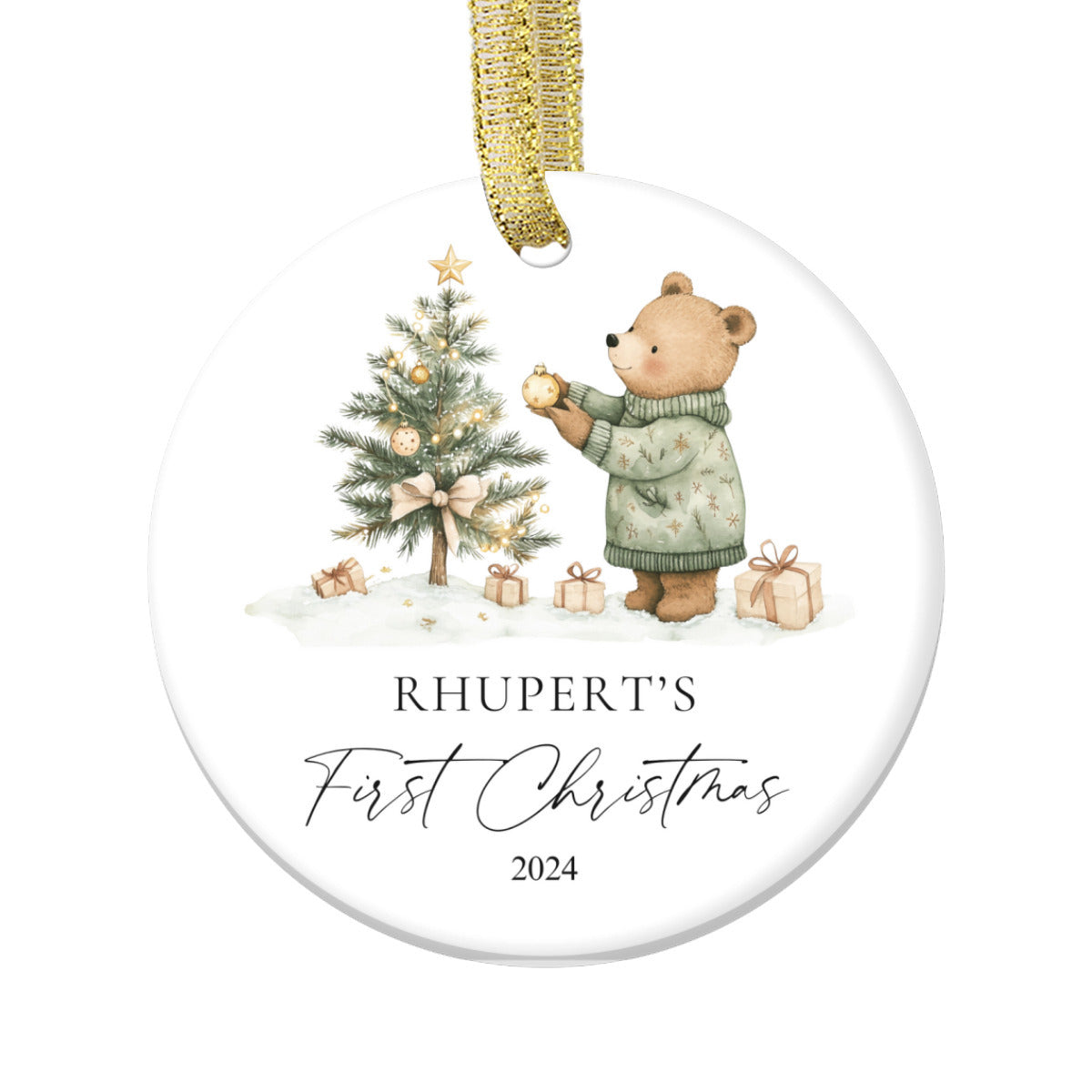 Green teddy bear Christmas ornament