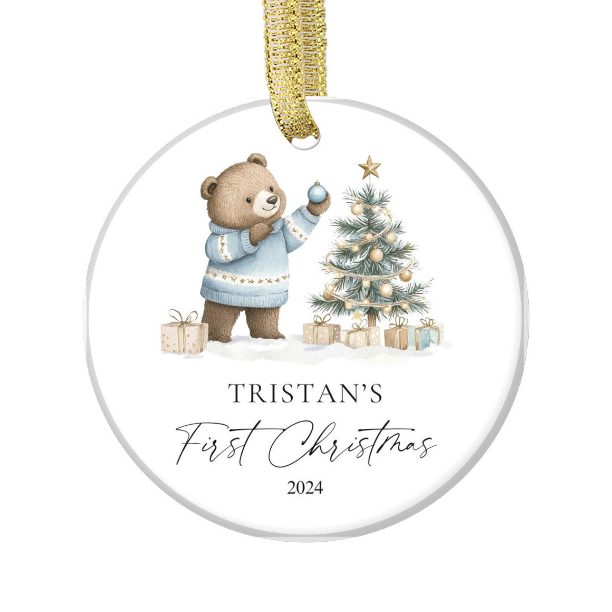 Teddy bear blue Christmas ornament