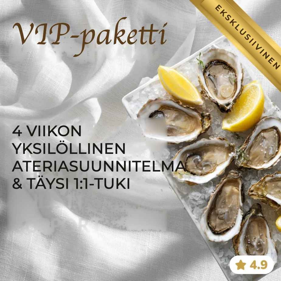 VIP-paketti - 4 viikon yksilöllinen ateriasuunnitelma & täysi 1:1-tuki